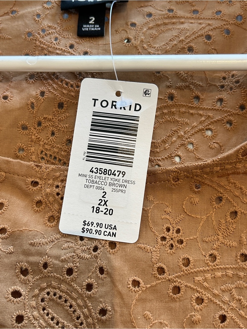 Torrid NWT Mini Eyelet Yoke Babydoll Dress Size 2X Tobacco Brown Pockets - Picture 7 of 8
